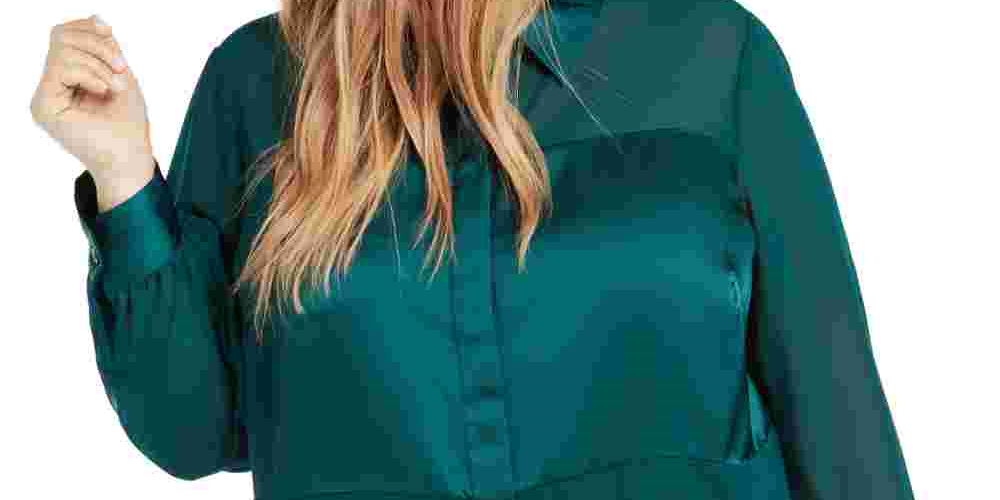 Blusa feminina Alfani Plus Size de cetim com estampa de mídia mista, verde, tamanho 0X
