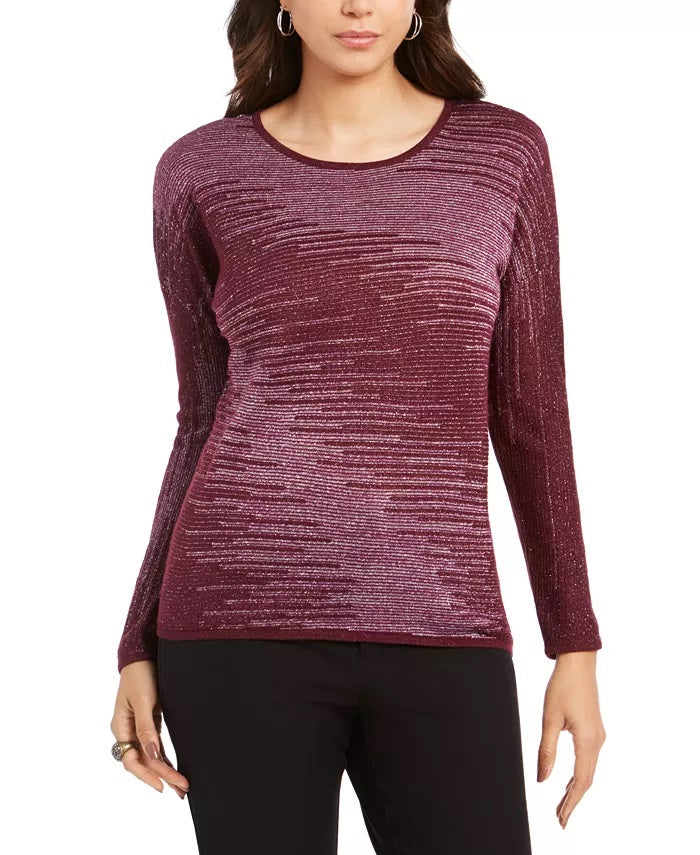 JM Collection Top de malha metálica feminino roxo tamanho grande