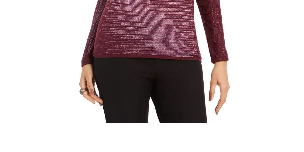 JM Collection Top de malha metálica feminino roxo tamanho grande