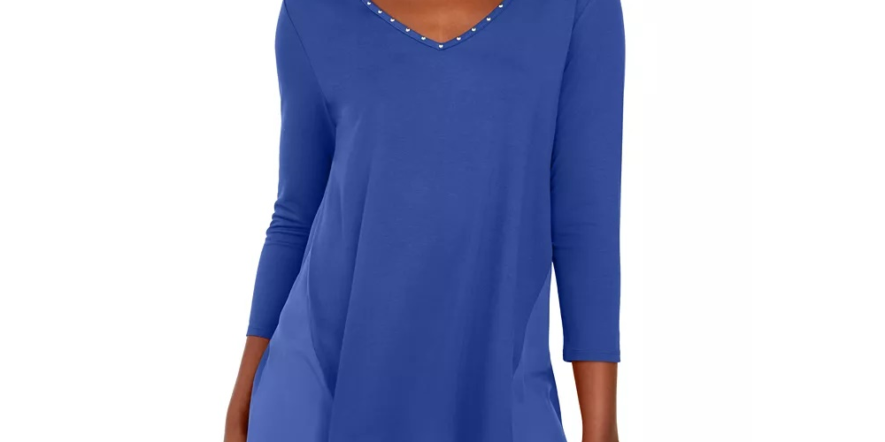 JM Collection Top Feminino Mixed-Media Studs Azul Tamanho X-S