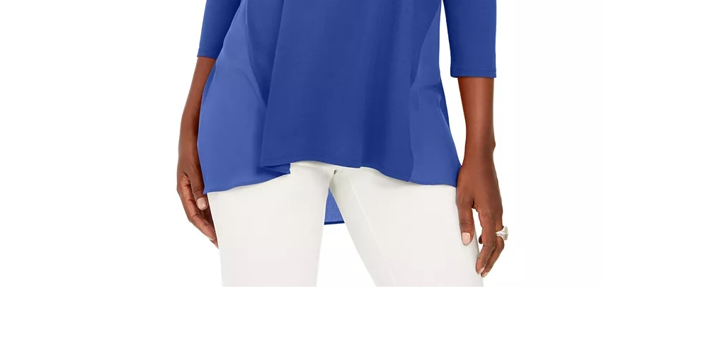 JM Collection Top Feminino Mixed-Media Studs Azul Tamanho X-S