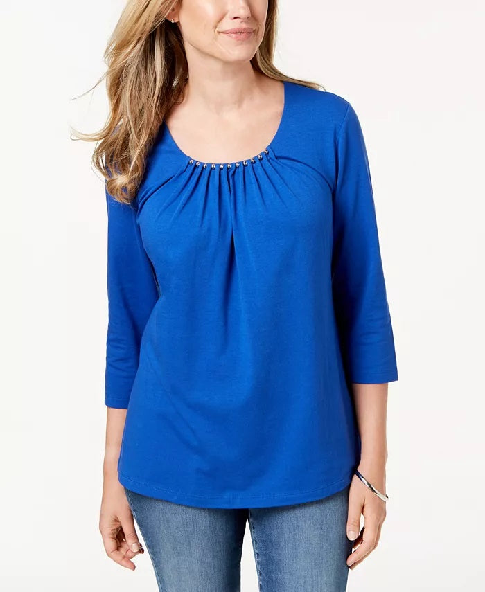 Camiseta esportiva feminina Karen Scott, azul, tamanho pequeno