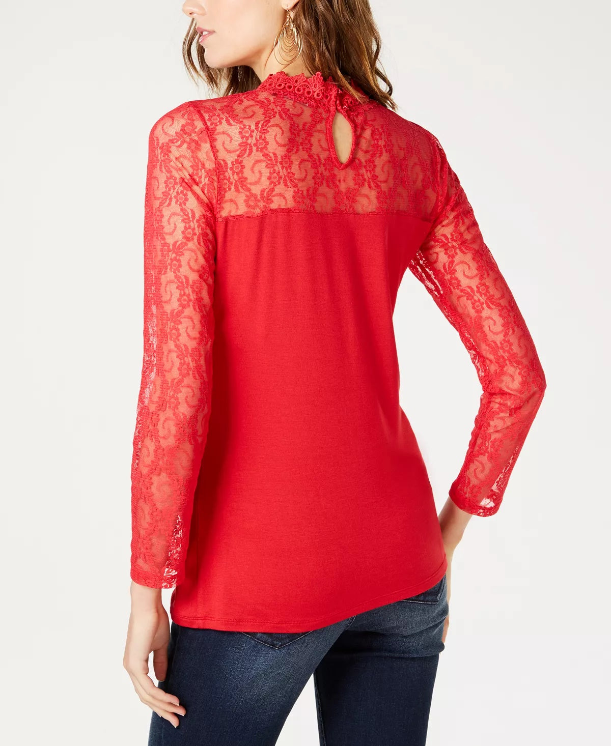 Top feminino Petite Lace-Yolk da INC International Concepts, cor vinho, tamanho PXL