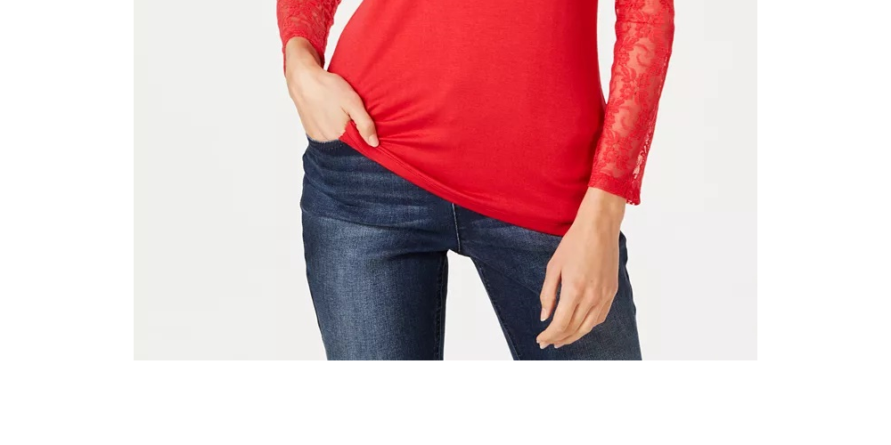 Top feminino Petite Lace-Yolk da INC International Concepts, cor vinho, tamanho PXL