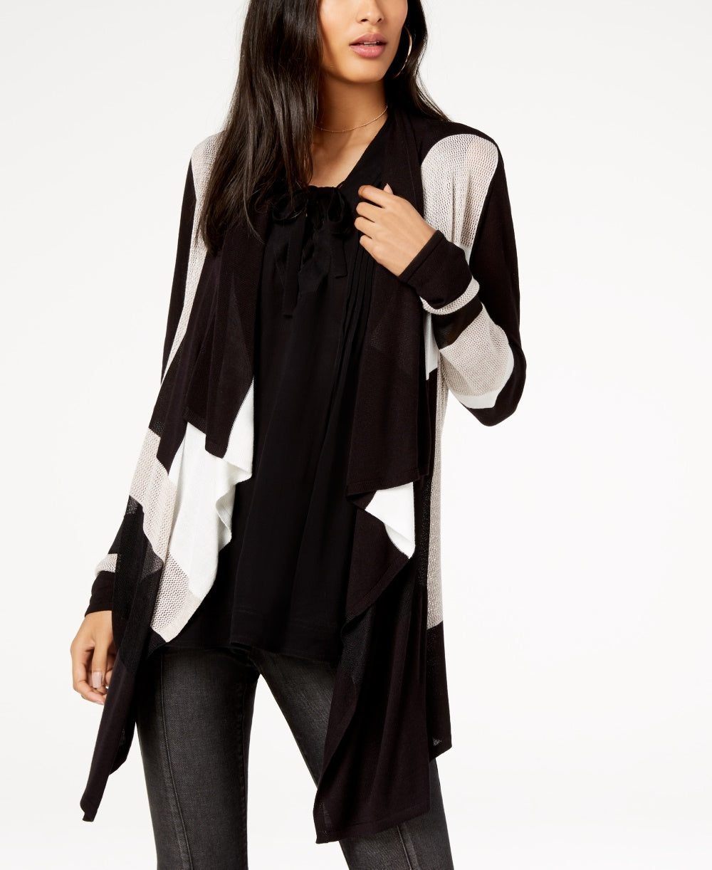 Cardigan feminino drapeado com blocos de cores da INC International Concepts, preto, tamanho PXL