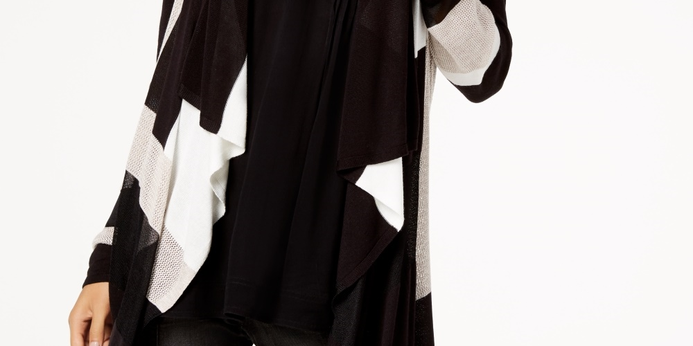 Cardigan feminino drapeado com blocos de cores da INC International Concepts, preto, tamanho PXL