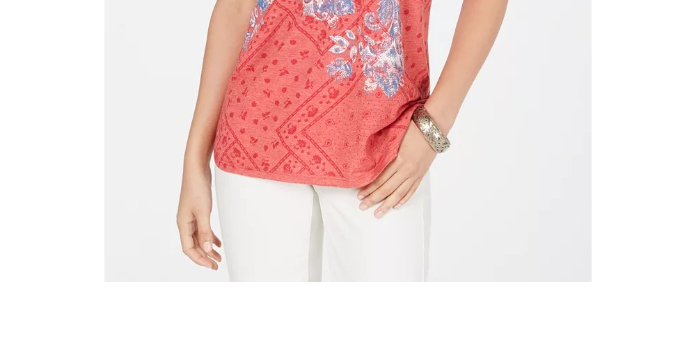 Camiseta feminina pequena com estampa gráfica Style &amp; Co, vermelha, tamanho P