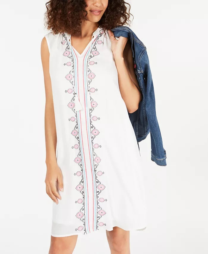Vestido feminino bordado com borla e gravata estilo &amp; co, branco, tamanho grande