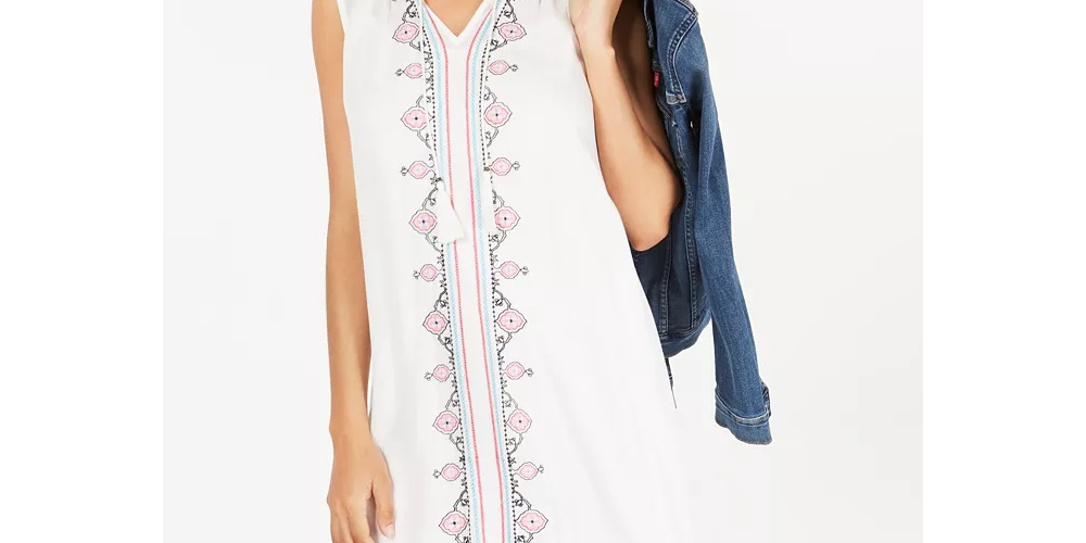 Vestido feminino bordado com borla e gravata estilo &amp; co, branco, tamanho grande