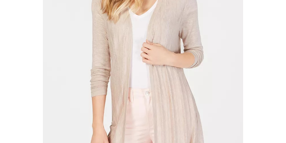 Cardigan aberto de malha texturizada feminino Charter Club, branco, tamanho grande