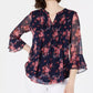 Top feminino floral com pregas Charter Club rosa tamanho XX-G