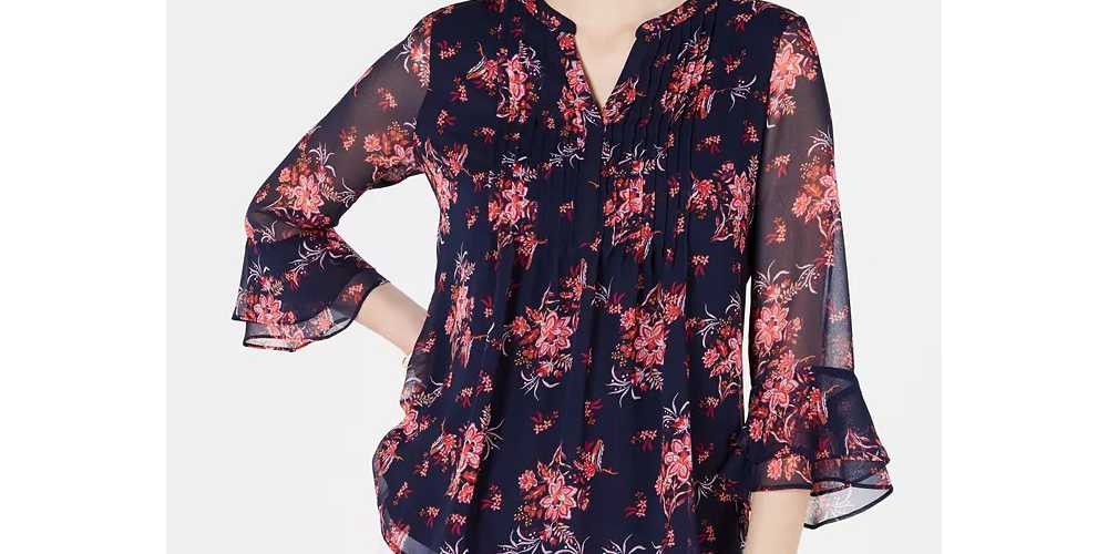Top feminino floral com pregas Charter Club rosa tamanho XX-G