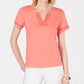 Blusa feminina Charter Club de algodão com decote dividido, coral, tamanho pequeno