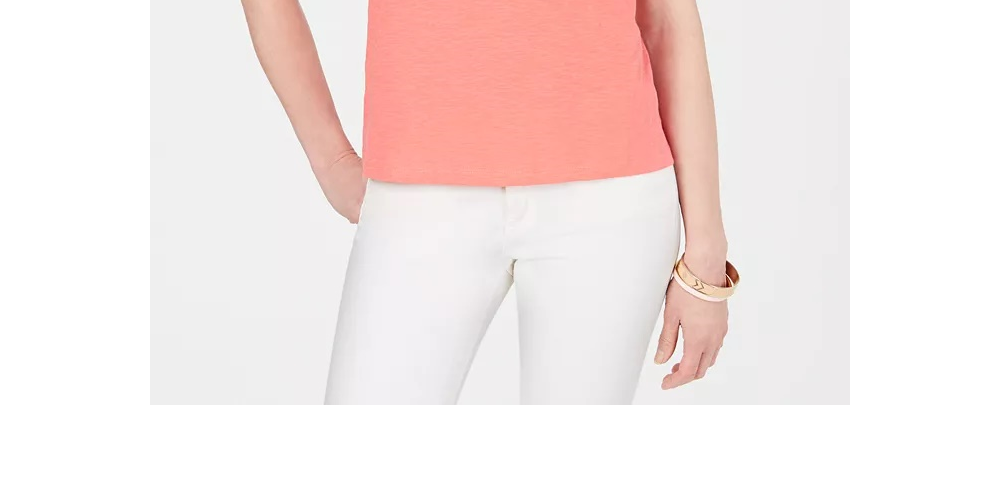 Blusa feminina Charter Club de algodão com decote dividido, coral, tamanho pequeno