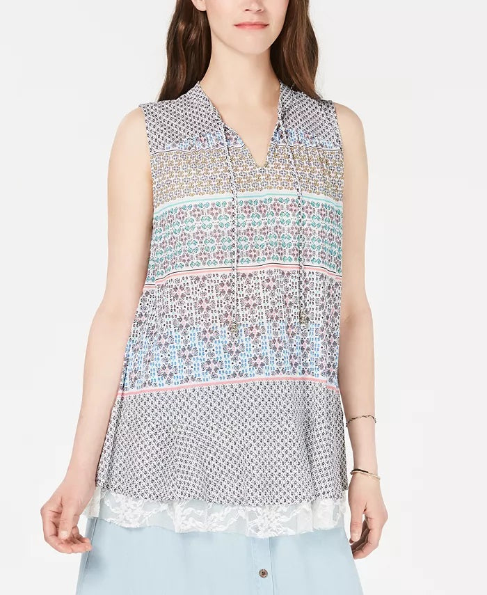 Top feminino com estampa de renda e acabamento em renda, tamanho X-G, branco, estilo &amp; co