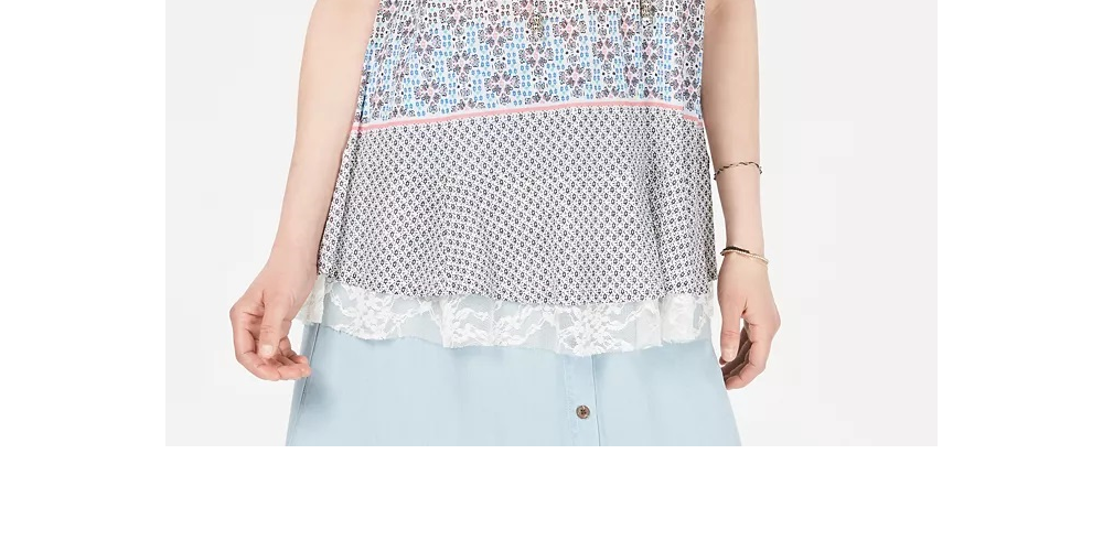 Top feminino com estampa de renda e acabamento em renda, tamanho X-G, branco, estilo &amp; co