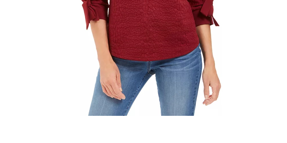 Top texturizado com punho de gravata feminino Charter Club, vermelho, tamanho X-S