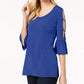 Blusa feminina JM Collection com recorte e babados, azul, tamanho extragrande
