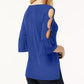 Blusa feminina JM Collection com recorte e babados, azul, tamanho extragrande