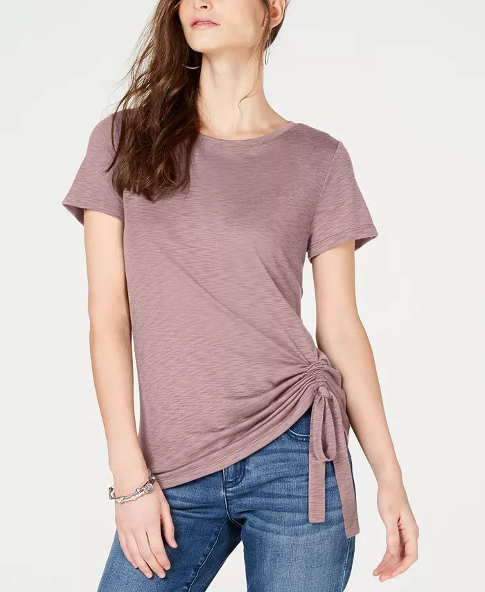 Camiseta feminina pequena com franzido lateral da INC International Concepts, amarela, tamanho PXL