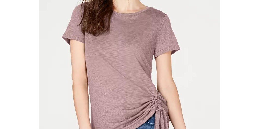 Camiseta feminina pequena com franzido lateral da INC International Concepts, amarela, tamanho PXL