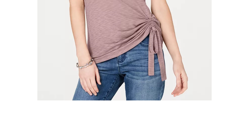 Camiseta feminina pequena com franzido lateral da INC International Concepts, amarela, tamanho PXL
