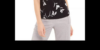 Blusa feminina Calvin Klein com estampa floral e gola plissada, sem mangas, preta/branca, tamanho X-G