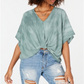 Blusa feminina Polly &amp; Esther com nó frontal, verde, tamanho grande
