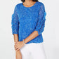 Blusa feminina Alfani Petite com estampa franzida e manga bufante, azul, tamanho PS