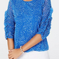 Blusa feminina Alfani Petite com estampa franzida e manga bufante, azul, tamanho PS