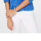 Blusa feminina Alfani Petite com estampa franzida e manga bufante, azul, tamanho PS