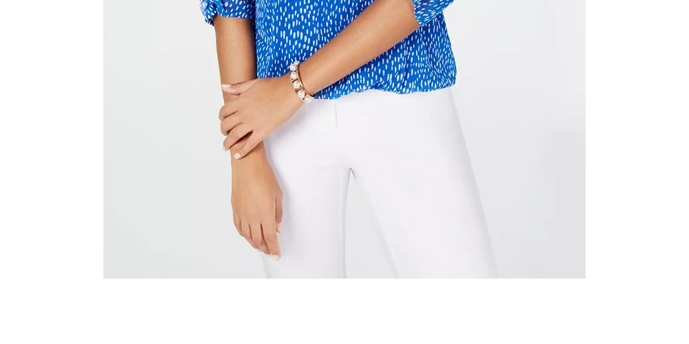 Blusa feminina Alfani Petite com estampa franzida e manga bufante, azul, tamanho PS