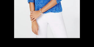 Blusa feminina Alfani Petite com estampa franzida e manga bufante, azul, tamanho PS