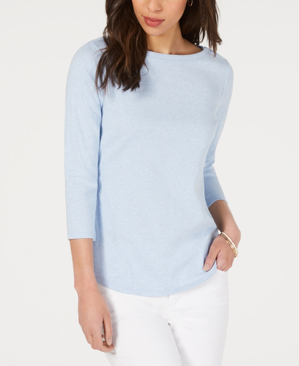 Charter Club Blusa feminina com decote canoa e botões, roxa, tamanho XX-G