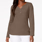 Karen Scott Top Henley de Algodão Feminino Castanho Tamanho P
