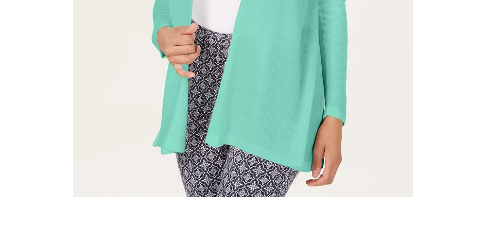 Cardigan feminino com abertura frontal e estampa geo-stitch azul Charter Club, tamanho extragrande
