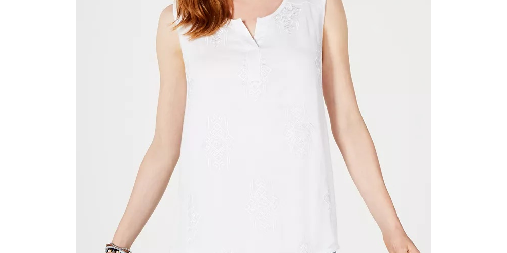 Top sem mangas com decote em joia feminino Style &amp; Co, tamanho extragrande, amarelo, tamanho extragrande