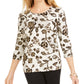 JM Collection Top jacquard feminino com detalhes bege, tamanho grande