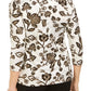 JM Collection Top jacquard feminino com detalhes bege, tamanho grande