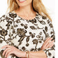 JM Collection Top jacquard feminino com detalhes bege, tamanho grande