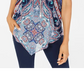 JM Collection Blusa feminina sem mangas com estampa e colar azul tamanho médio