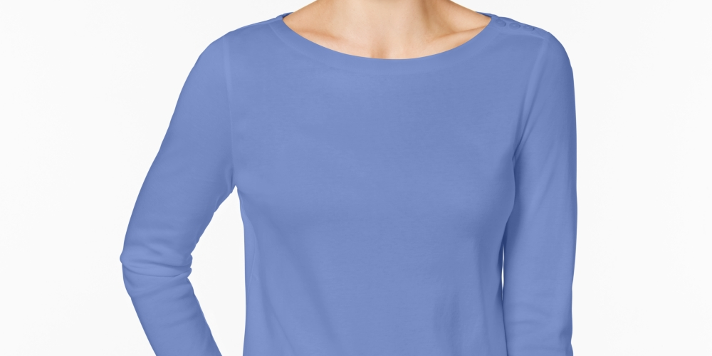 Charter Club Petite Pima Cotton Top de Ombro com Botões Feminino Azul Tamanho - Petite L