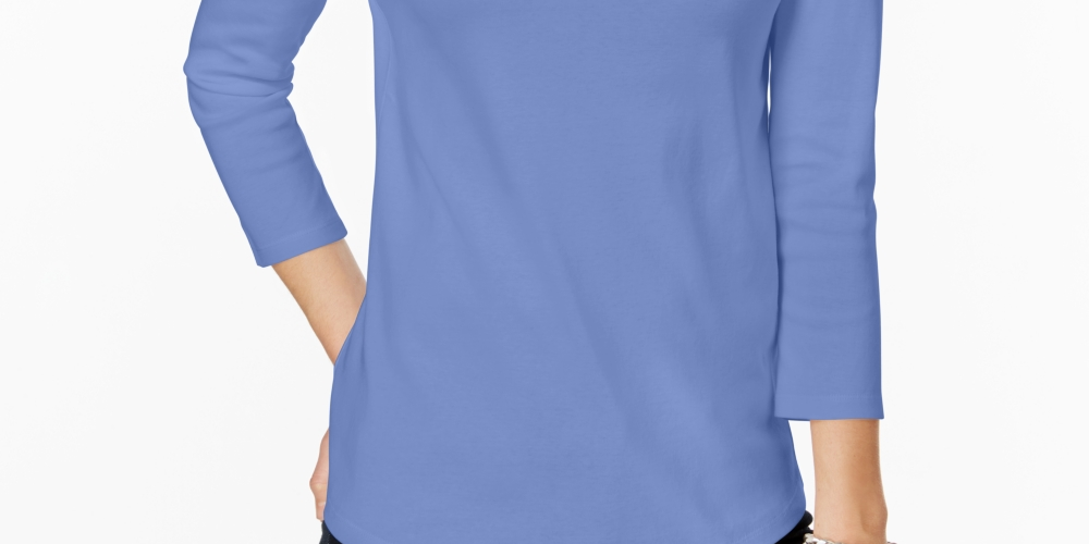 Charter Club Petite Pima Cotton Top de Ombro com Botões Feminino Azul Tamanho - Petite L