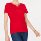 Karen Scott Top Feminino Petite Cotton com Tachas e Decote em V, Azul-marinho, Tamanho Médio