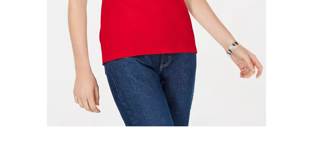 Karen Scott Top Feminino Petite Cotton com Tachas e Decote em V, Azul-marinho, Tamanho Médio