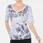 Karen Scott Blusa Feminina de Algodão com Estampa e Enfeites Branca/Verde Tamanho X-G