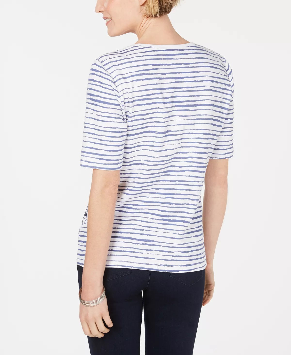 Karen Scott Blusa Feminina de Algodão com Estampa e Enfeites Branca/Verde Tamanho X-G