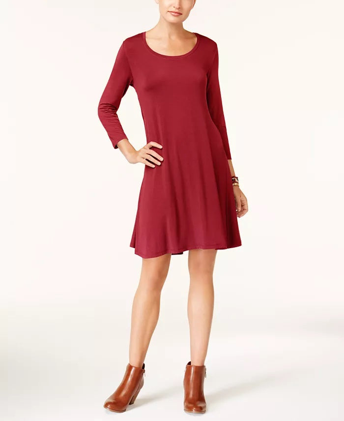 Vestido estilo camisa feminino estilo &amp; co, mangas 3/4, gola redonda, preto, tamanho PP