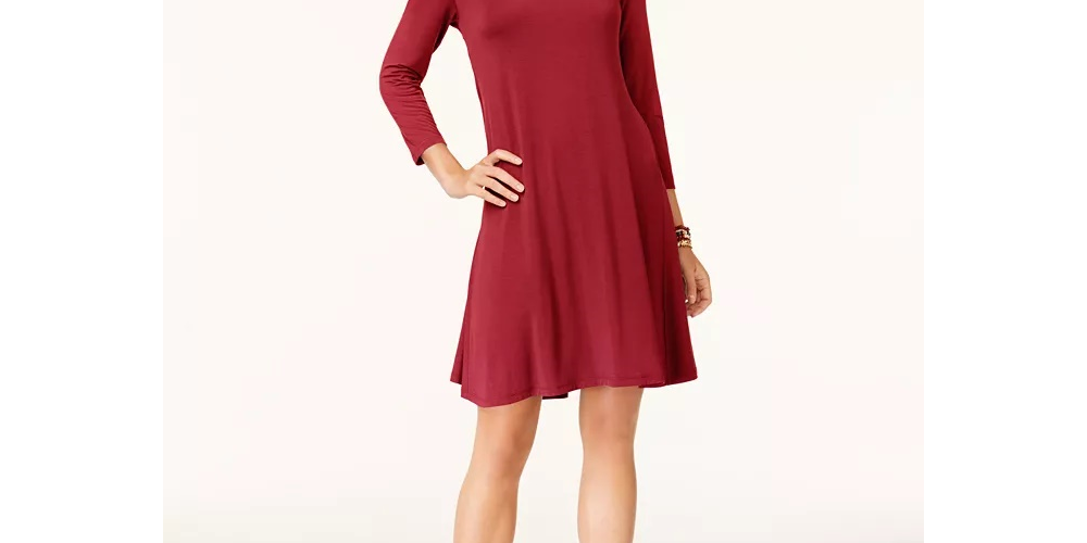 Vestido estilo camisa feminino estilo &amp; co, mangas 3/4, gola redonda, preto, tamanho PP