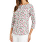 Charter Club Blusa feminina de algodão com estampa floral e gola canoa, branca, tamanho XX-G